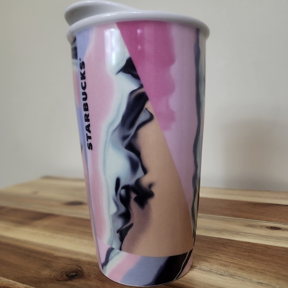 Starbucks 2014 Marble Ceramic Coffee Mug Abstract Geometric Mug Travel Tumbler - Picture 2 of 9